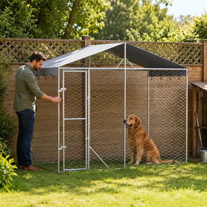 Outdoor Dog Kennel 3 x 1.5 x 2.5m Galvanized Steel Mesh Run With Lockable Door For Garden Animals For Outdoors