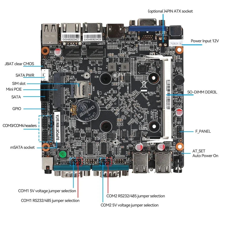 XCY Fanless Mini PC Intel Celeron J6412 N5095 2x GbE LAN 2x RS232 HDMI VGA WiFi 4G LTE Windows 10 Linux Industrial Computer