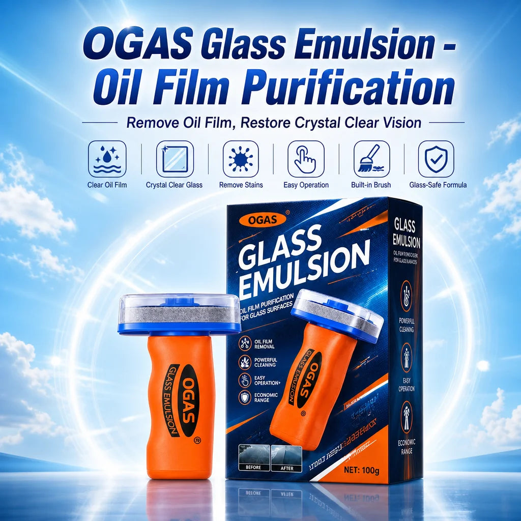 OGAS 2G Upg 100g Car Glass Oil Film Remover Emulsion with Built-in Brush Windshield Glass Cleaner Streak-Free Anti-Glare Clear