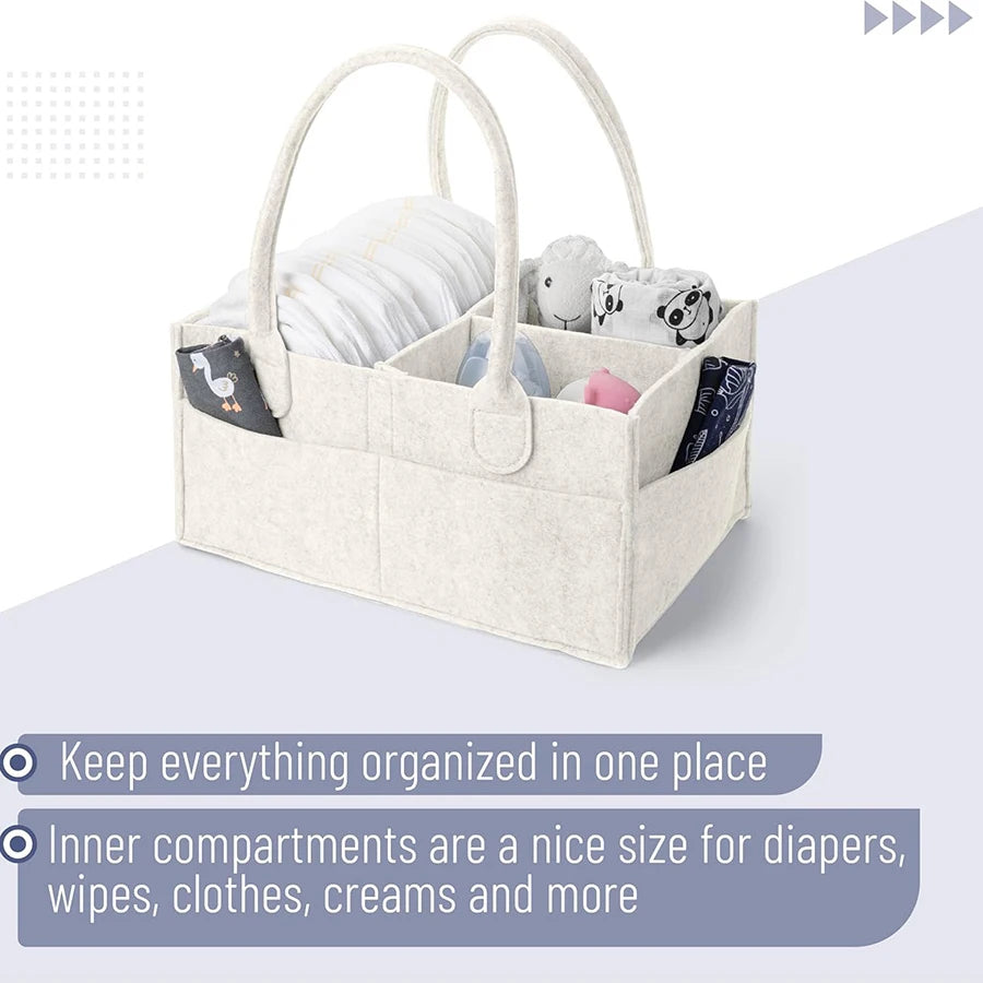 Baby Felt Storage Nursery Organizer Basket Infant Diaper Bag with Handle Caddy Changing Nappy Kids Storage Carrier Large Pocket