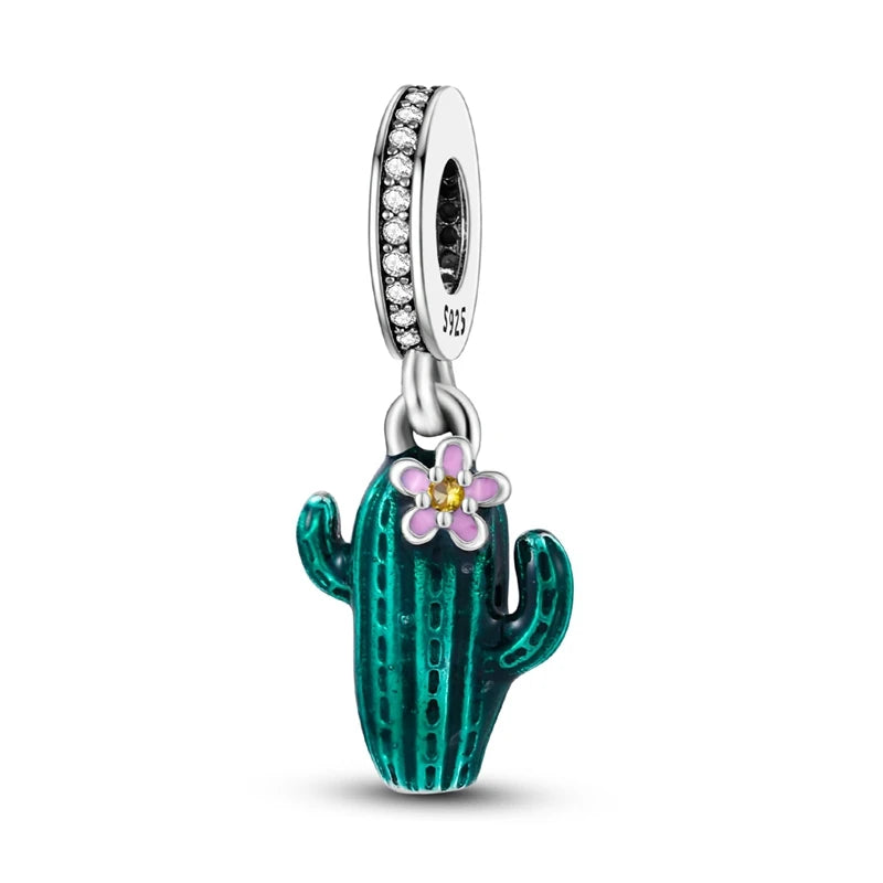 Original 925 Sterling Silver Charm Beads Clover Sunflower Tulip Carnation Pendant For Women Jewelry Fashion Gift