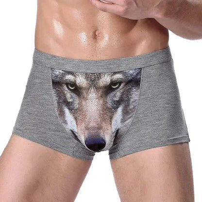 Men 3D Printed Boxer Shorts Wolf Eagle Head Pattern Mid Waist Flat Angle Underpants Soft Modal Knitted Breathable Underwear