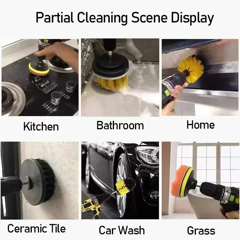 3pcs/set Electric Scrubber Brush Drill Brush Kit Plastic Round Cleaning Brush For Carpet Glass Car Tires Nylon Brushes 1/4pcs