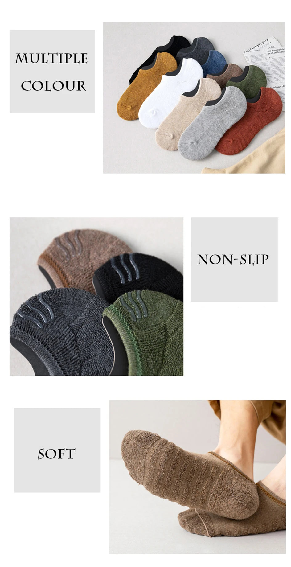 5 Pairs Men's Cotton Short Socks High Quality Crew Ankle Casual Soft Non-Slip Breathable Low-Cut Summer Autumn Socks for Men