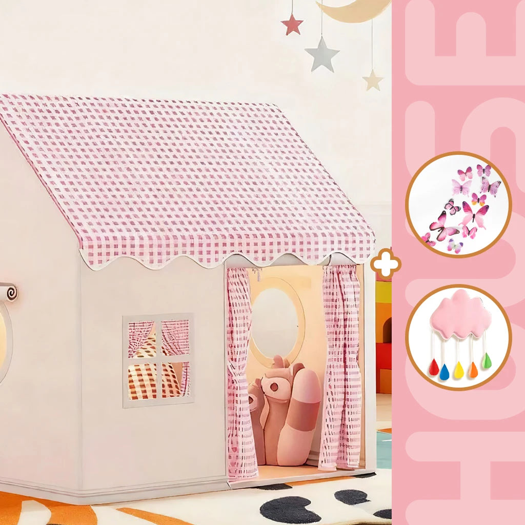 Children's Fun Playhouse Tent, Bed Canopy Partition, Children's Pretend Play Tent, Kids' Toy Castle, Portable Outdoor Toy Playhouse, Includes Cloud/Butterfly Party Decorations, Holiday Gift, Does Not Include Lighting