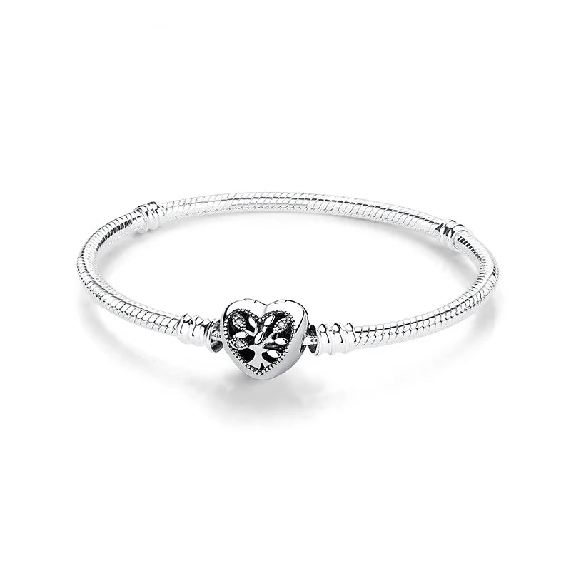 Original 925 Sterling Silver Bracelets Love Heart Moon Flower Butterfly Pave CZ Bracelets For Women DIY Jewelry Party Gift