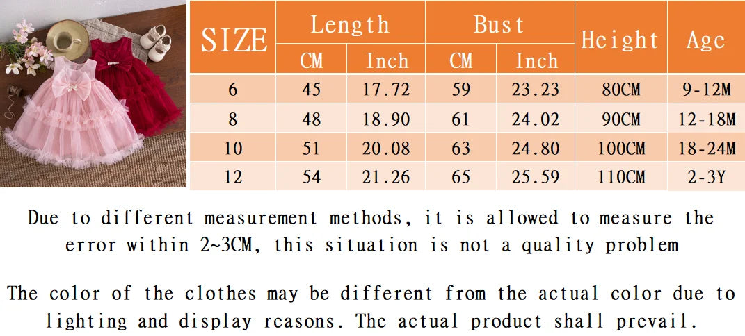 Baby Girl Dress Summer New Sweet Bow Children'S Clothing Suitable For Birthday Parties (9 Months -3 Years Old)