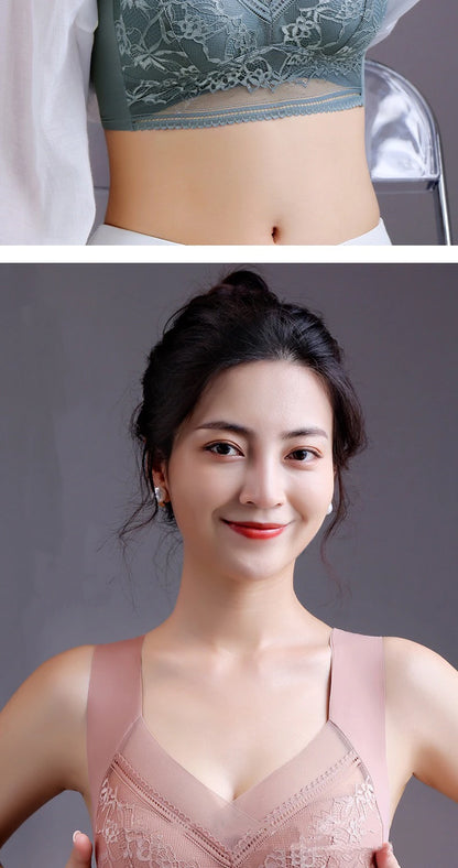 1pcs Women Lace Plus Size Bra Basic Anti Sagging Thin Vest With Padded Female Brassier Lady Ice Silk Seamless Comfort Breath Bra