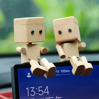 Wooden Robot Car Air Freshener Creative Shaking Legs Essential Oil Aroma Diffuser Vent Clip Dashboard Decor for Auto