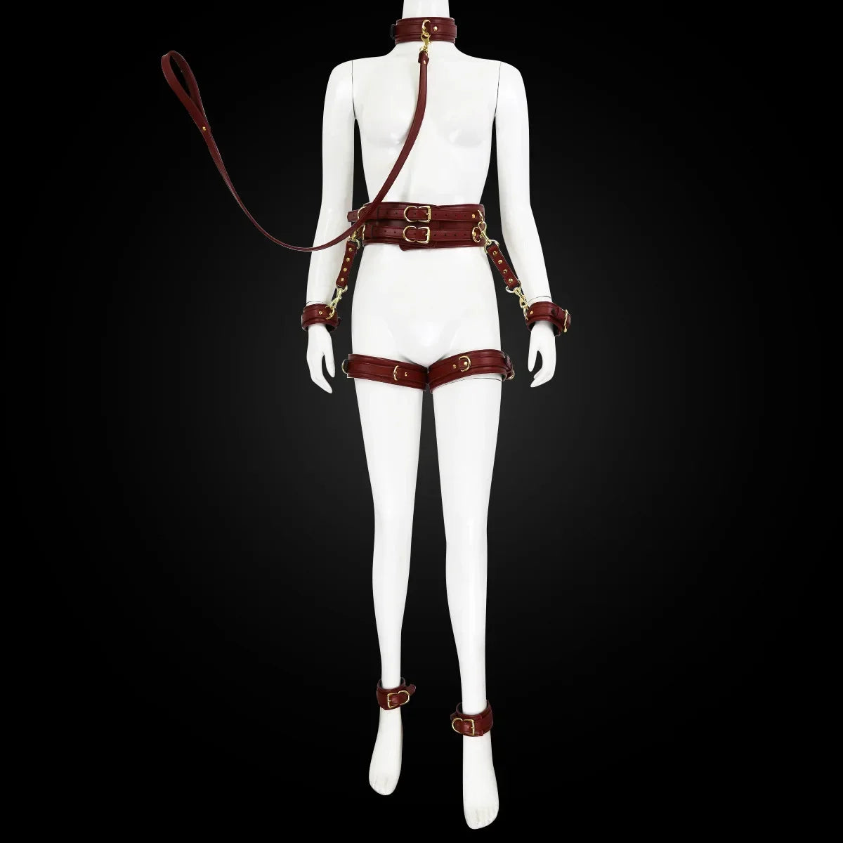 Professional BDSM Red Leather Harness Set Collar Handcuffs Restraint Kit for Women Slave Role Play Fetish Gear Adult Game Toy
