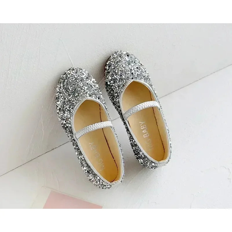 2025 Spring 1 to 12 years old girls dress shoes Beauty Pointed Toe Teen Girl Leather Shoes Bling Princess Wedding Shoes