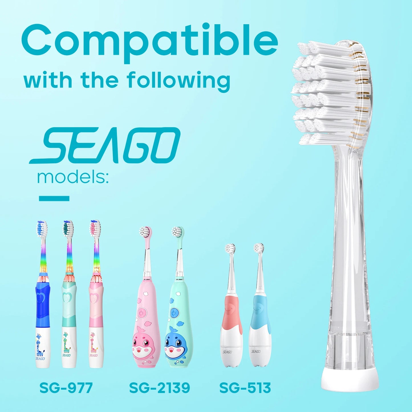 Seago Replacement Brush Heads for SG-2139, SG-513, and SG-977 Electric Toothbrush - Soft Bristles, Pack of 4 (Model H923)