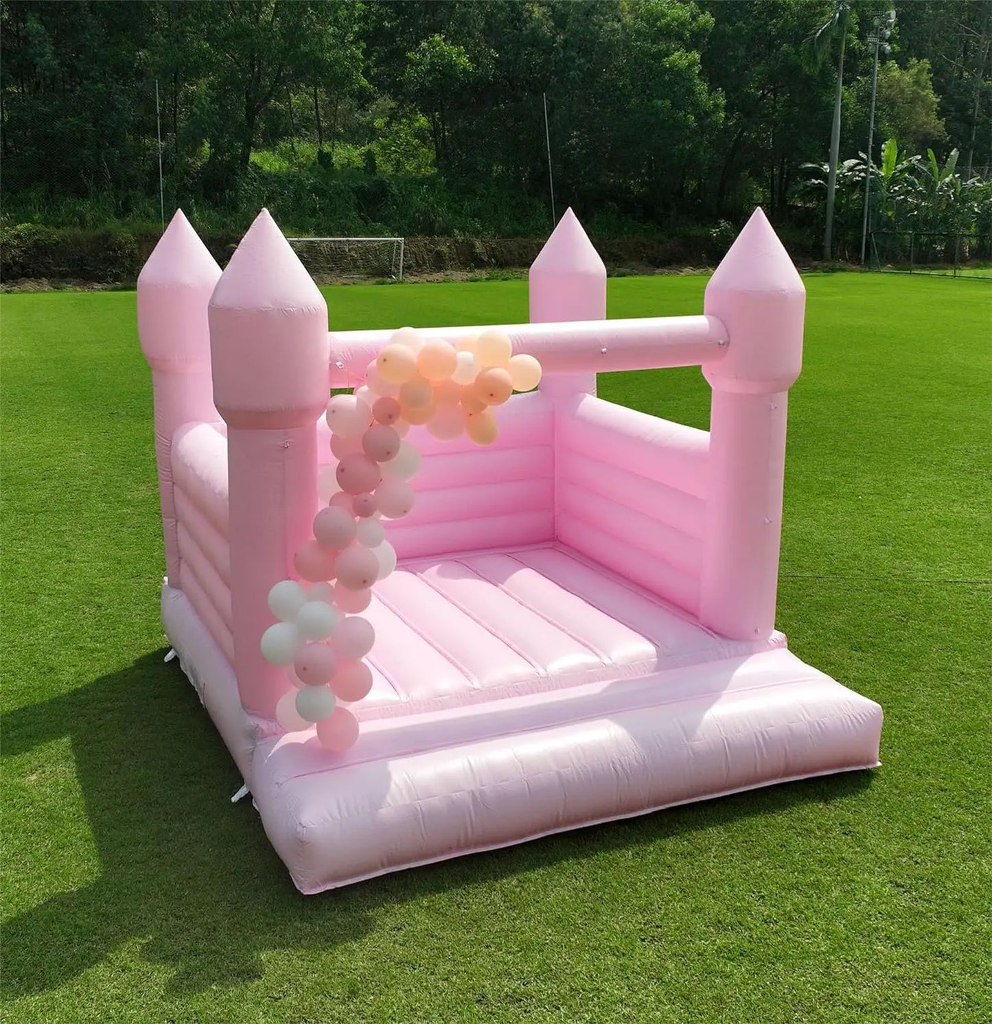 Commercial Pink Inflatable Bounce House Castle with Air Blower White Jumper Wedding Bouncy Castle with Canopy Covering