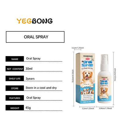 Pet Oral Spray Removing Dental Plaque Eliminating Odors Freshen Breath Soothing Gums Mild Formula No-Brush Pet Dental Care Agent