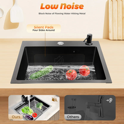 High-Class Kitchen Sink Complete Set,45*40*20Cm,201 Stainless Steel Durable Large Capacity Clean Sink，Single Bowl Black Sink