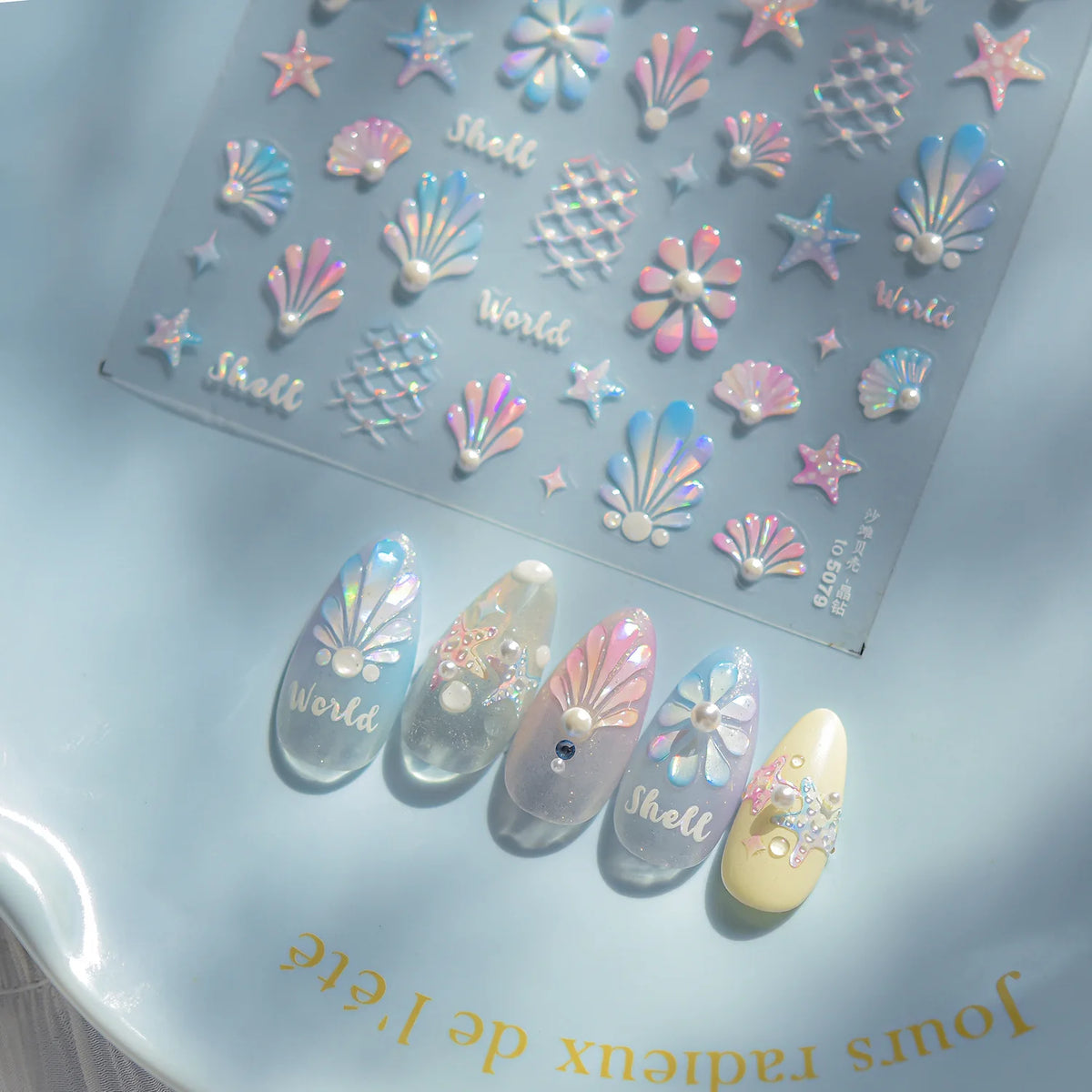 5D Nail Stickers Summer Beach Shell Crystal Diamond Self Adhesive Nail Art Stickers DIY Cute Ocean World Nail Decorations Parts