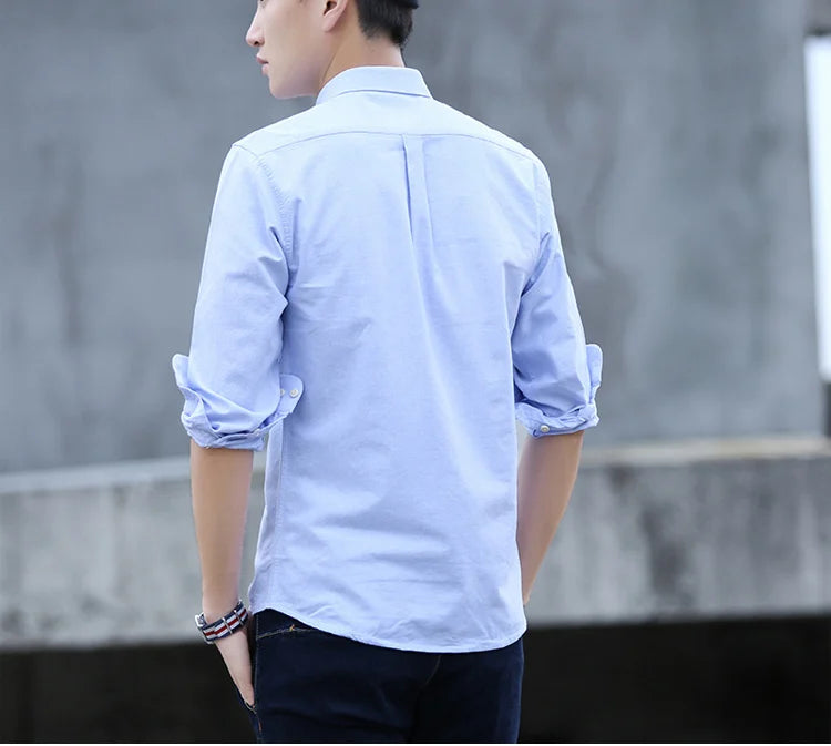 Classic Fit Cotton Full Casual Shirts for Men Solid Color Long-Sleeve Plain Shirt Single Pocket Top Soft Slim Fit Formal Clothes