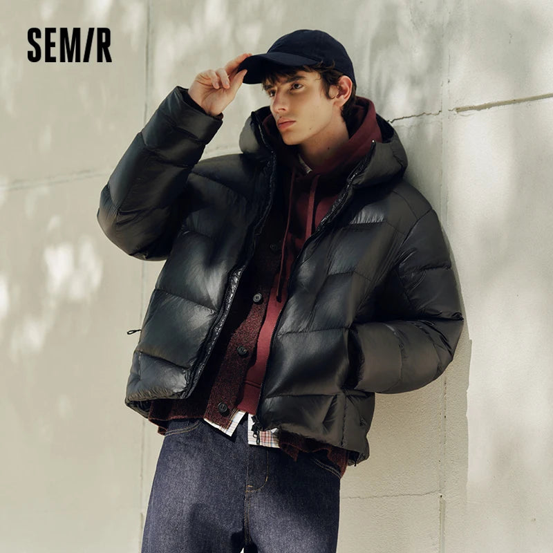 Semir Down Jacket Men Loose Hooded Puffer Three-Resistant Outerwear Heat-Generating Anti-Static 2026 New Winter Men's Wear