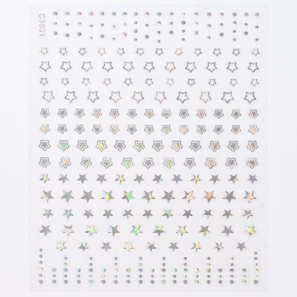 Black White Star 3D Nail Art Sticker Y2K Pentagram Self-Adhesive Decals Laser Shiny Glitters Starlight Manicure Ornaments Slider