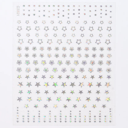 Black White Star 3D Nail Art Sticker Y2K Pentagram Self-Adhesive Decals Laser Shiny Glitters Starlight Manicure Ornaments Slider