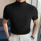 Summer New Casual Simple Knitted Base Shirt European and American Men's High Neck Water Ripple Solid Color T-Shirt