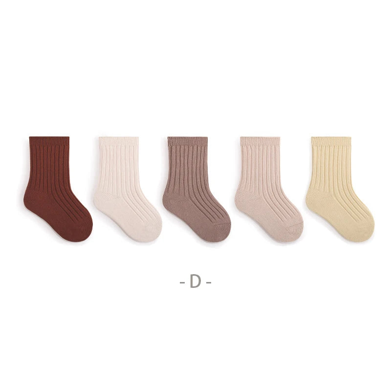 MILANCEL New Autumn Kids Socks Girls Solid Color Mid Tube Socks Children Sock 5 Pairs a Lot