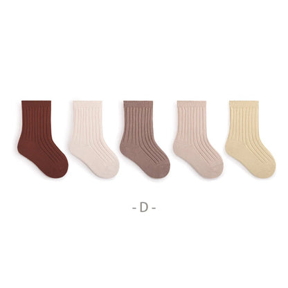 MILANCEL New Autumn Kids Socks Girls Solid Color Mid Tube Socks Children Sock 5 Pairs a Lot