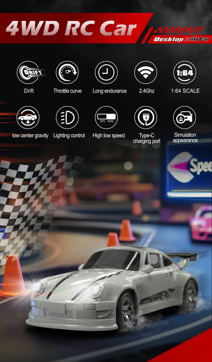 KF20 1/64 High Speed Drift RC Car 2.4G 4WD Remote Control Desktop Mini GTR Racing Model Cars for Boys Kids Toy Gift
