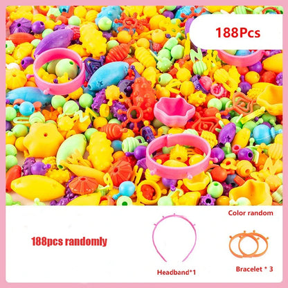 188-608pcs Pop Beads Children Girls Princess Jewelry Making Kit Creative Necklace Bracelet Rings DIY Ideal Christmas Birthday Gi