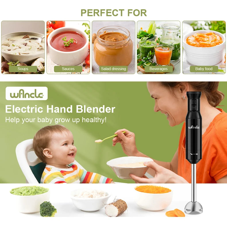 Wancle 600W Electric Hand Immersion Blender Multifunctional Stick Mixer For Baby Food Vegetable Meat Grinder Turbo Function