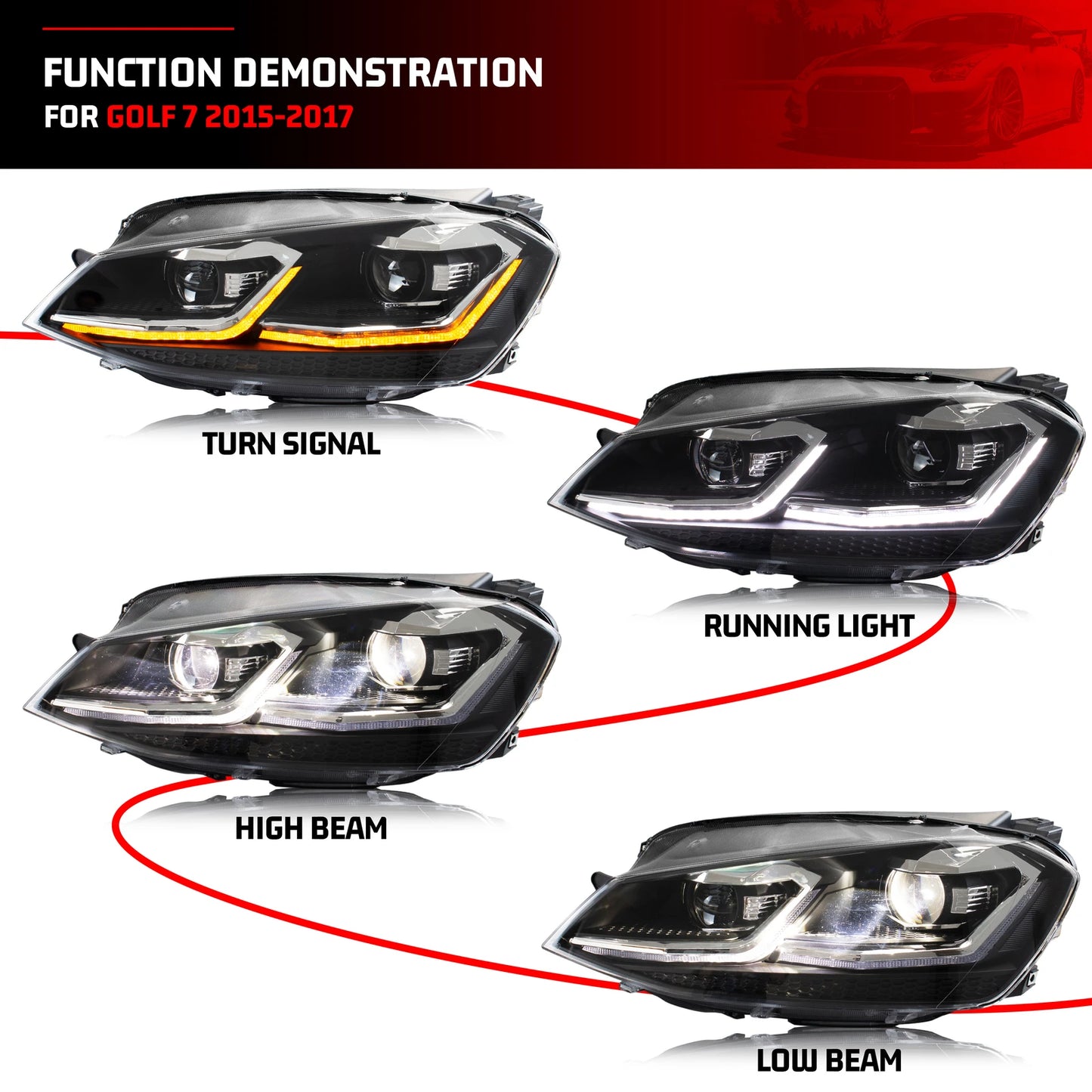 LED Headlights for Volkswagen VW Golf 7 MK7 VII 2013-2017 Sequential Turn Signal Front Lamps Assembly Not Fit GTI & Xenon Model