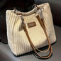 Stylish Corduroy Tote Bag for Women, Large Capacity Plush Shoulder Bag, Versatile Commuter & Travel Bag.
