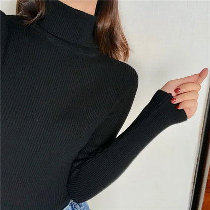 2026 Autumn Winter Sweater Women Knitted Ribbed Pullover Sweater Long Sleeve Turtleneck Slim Jumper Soft Warm Pull Femme