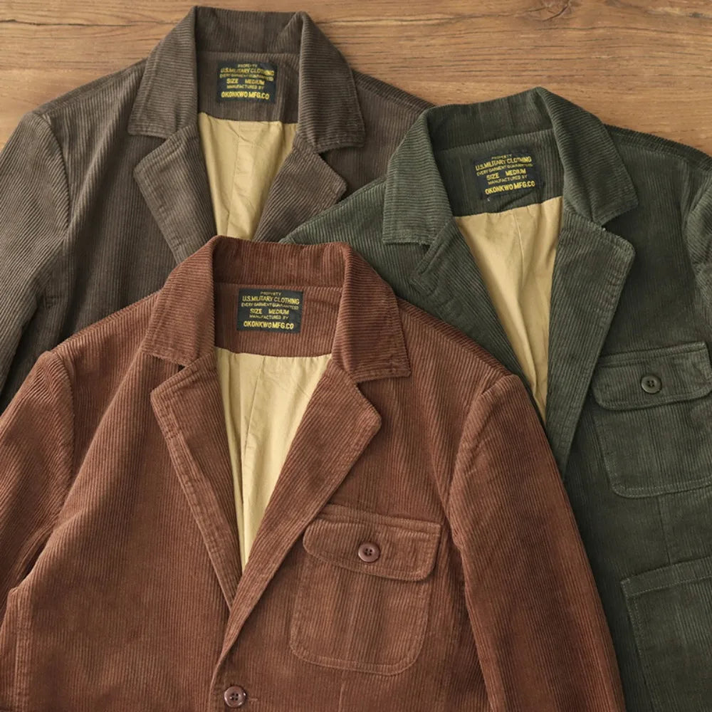 Heavyweight corduroy casual blazer for men American retro Ame Kaji loose jacket