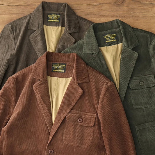 Heavyweight corduroy casual blazer for men American retro Ame Kaji loose jacket