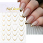 3D Gold Stamping V-Shaped French Tips Nail Art Stickers Retro Metal French Line Nail Decals Chrome Curved Strip Nail Decoration