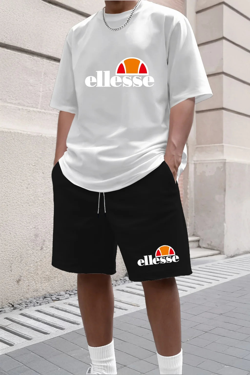 Men's Summer Casual and Fashionable Round Neck Short Sleeved T-shirt+shorts Breathable Sports Set Two-piece Set