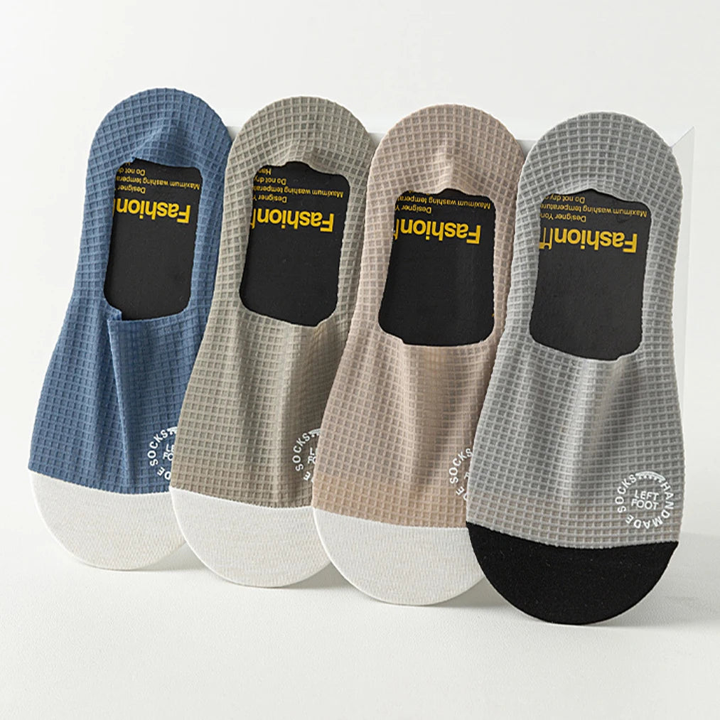 3Pairs Men's Invisible Socks Thin Breathable Comfortable High Quality Waffle Pattern Boat Sock Sweat-absorbing Casual Mesh Sox