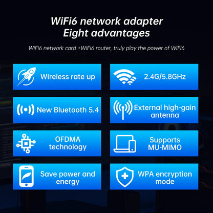 WiFi 6 Network Card PCIe X1 Dual-Band Wireless 2.4G/5GHz 5.4 Wi-Fi6 Bluetooth High Speed Antennas for Windows 10/11 Desktop PC