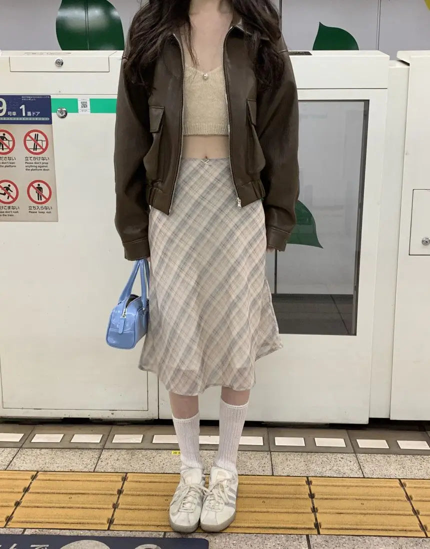 Deeptown Plaid Skirt Vintage Women Elegant Sweet Korean Style Mid Skirt Y2k Harajuku fashion A-line summer Aesthetics Skirts