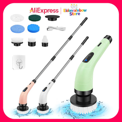 Cordless Electric Cleaning Brush - 7-in-1 Multi-Surface Scrubber with 2-Speed Adjustment, Detachable Extension Handle