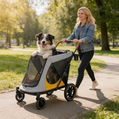 One-Click Folding Dog Stroller for Large Dogs Outdoor Pet Jogger Wagon Stroller Carrier with Storage Pockets 4 Wheels Pet Travel Stroller