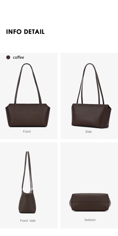 Luxury Women's Genuine Cowhide Leather Mini Shoulder Tote Bag Pebbled Leather Long Strap Underarm Handbag Minimalist Daily Purse