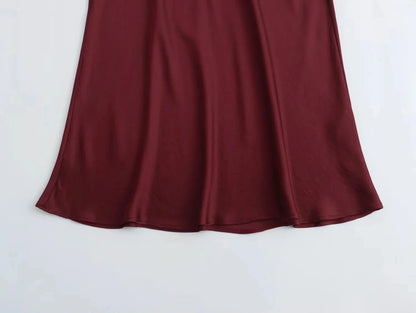 KONDALA Vintage Satin Solid Long Skirts Women High Waist Elastic Silky Skirts Fashion 2025 Spring Elegant Straight Skirts