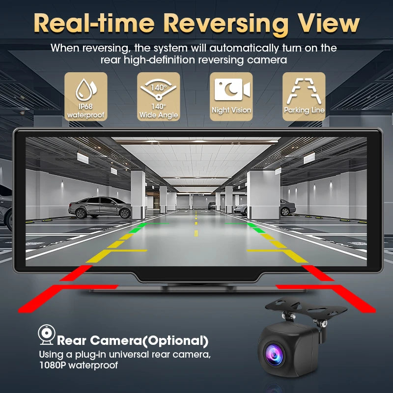 10.26 inch Car Play Screen,Wireless CarPlay & Android Auto Dash Cam Rear Camera Multimedia Stereo,AUX FM Radio,Car Touchscreen
