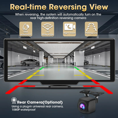 10.26 inch Car Play Screen,Wireless CarPlay & Android Auto Dash Cam Rear Camera Multimedia Stereo,AUX FM Radio,Car Touchscreen