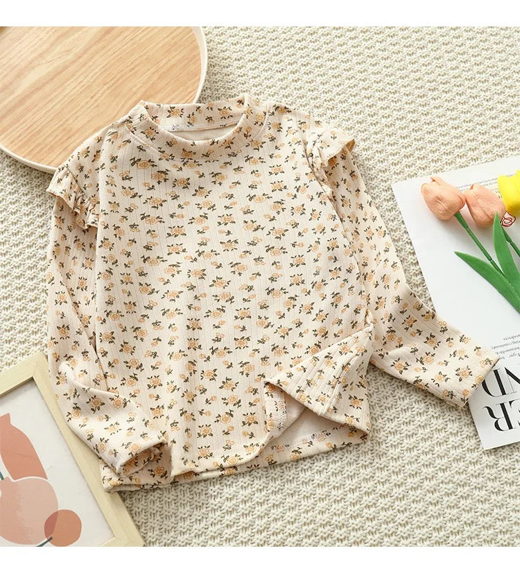1pcs Autumn Winter Children's T-Shirts Baby Floral Print Tops Kids Round Neck Long Sleeve Base Shirt Girls Tshirts Clothes