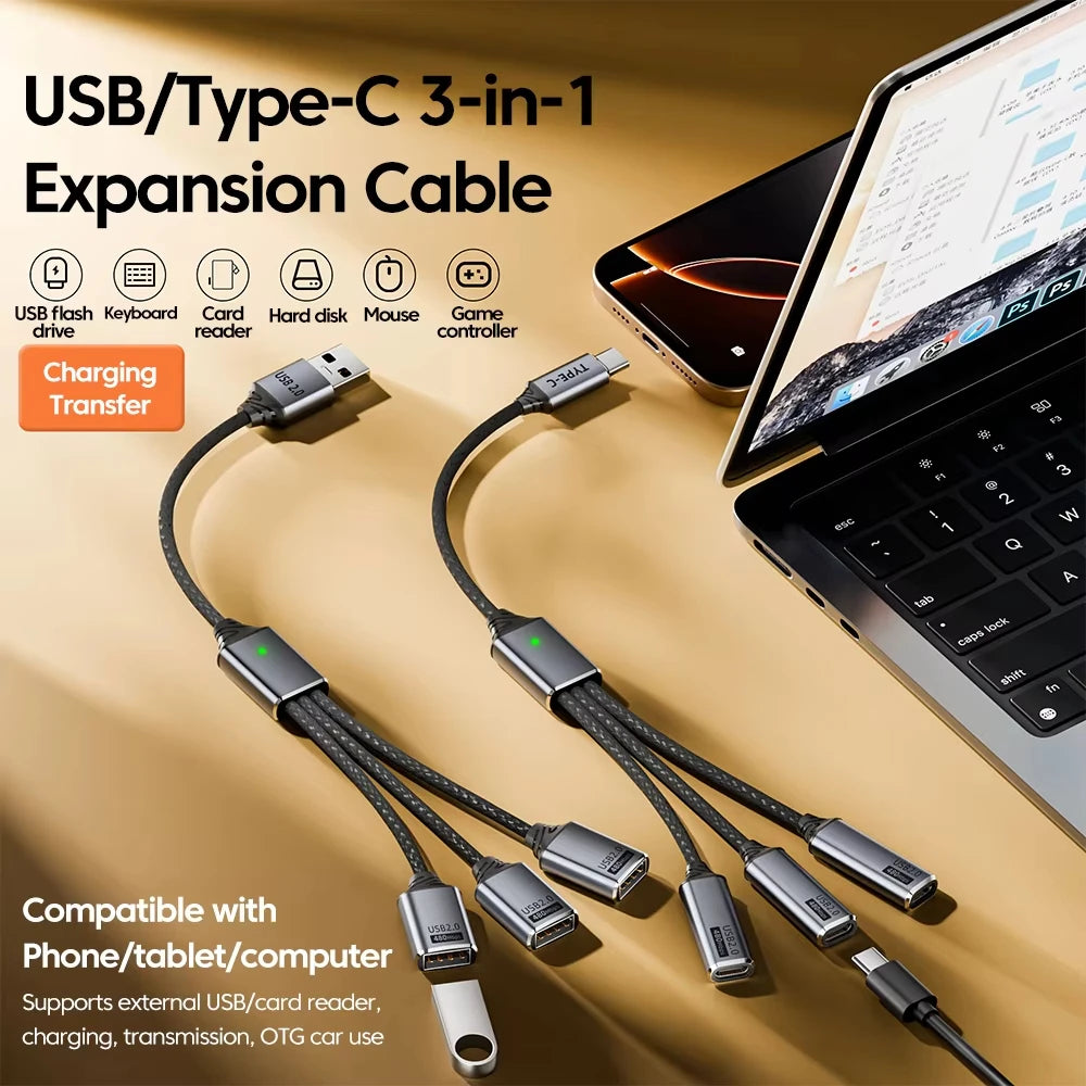 NNBILI Multi USB Hub Extensions 3 Port USB A Hub Type C Splitter Fast Data Transmission OTG Adapter For Computer Macbook Pro Air