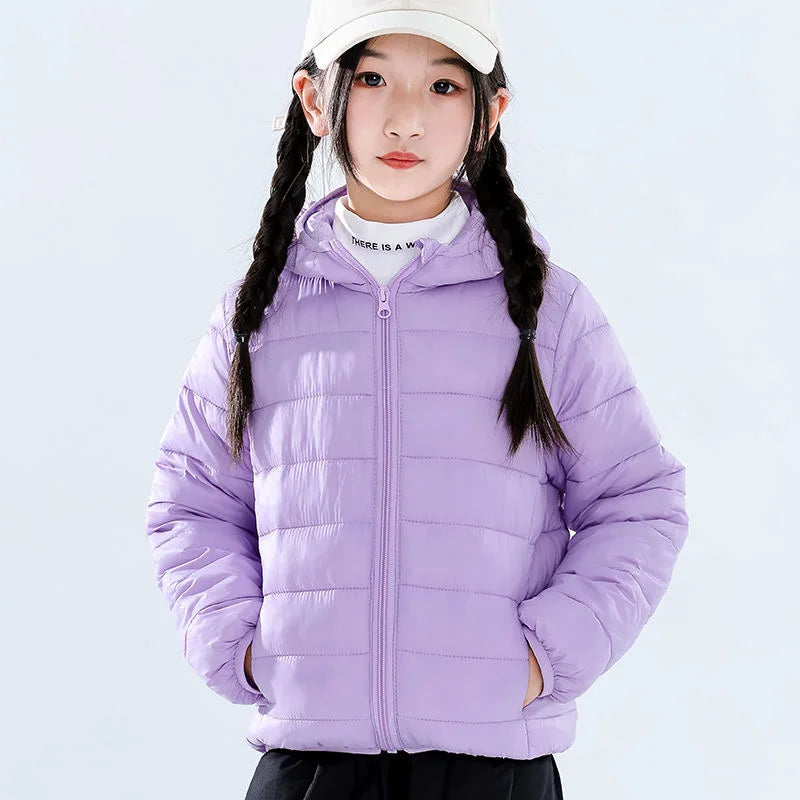Autumn Children Lightweight Down Coat Winter Boys Girls Solid Hooded Outerwear For 4-10 Years Kids Cotton Clothes Warm Jacket