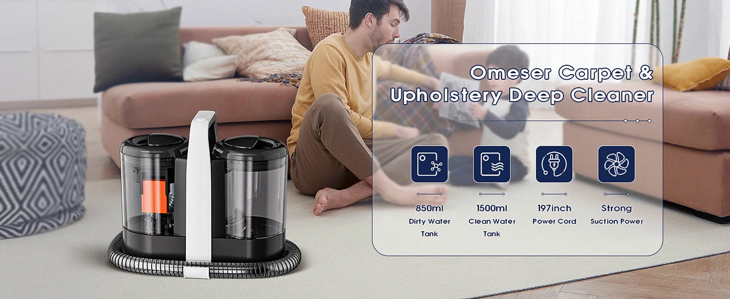 OMESER W07 15KPa Portable Carpet Cleaner Machine 600W Upholstery Cleaner Pet Special Stain Cleaner Powerful for Sofa Car Seat